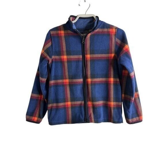 Oshkosh Fleece Plaid Jacket  Zip Up Unlined Lightweight Blue Red Unlined Size 10 - Picture 2 of 6